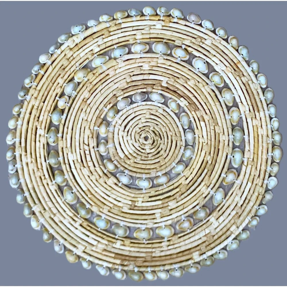 2 Placemats w 3 Rows Cowie Seashells Woven in Rattan Seagrass 14
